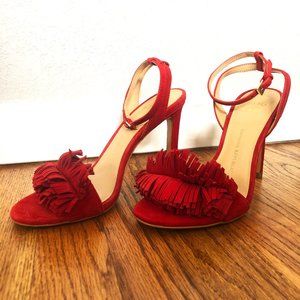 Banana Republic Sz 7.5 Red Fringe Heel Sandals